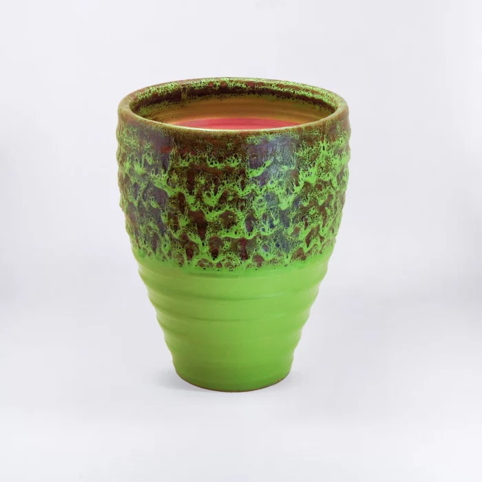 GREEN BROWN STRIPED CONICAL POT – Image 1