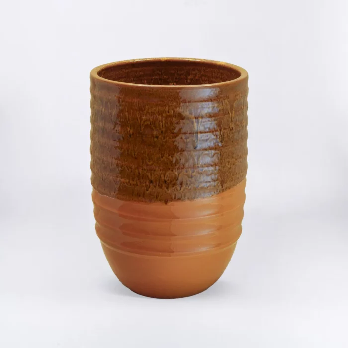 BROWN STRIPED CYLINDRICAL POT – Image 1