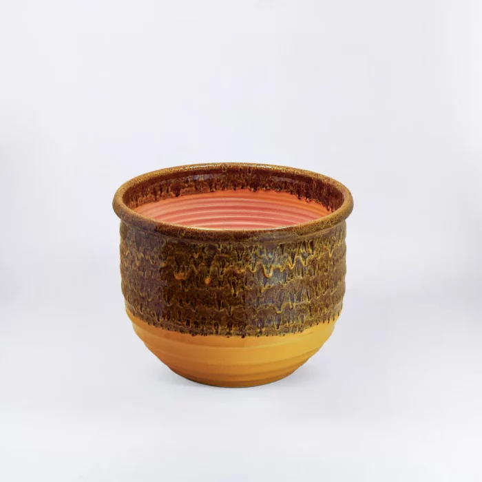 ORANGE BROWN CHESTI STRIPED POT – Image 1