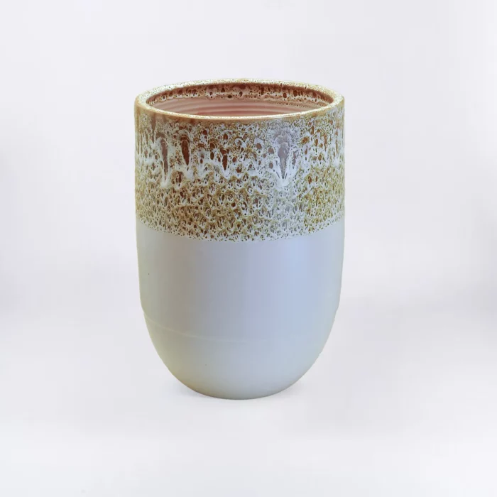 WHITE BROWN SIMPLE CYLINDRICAL POT – Image 1