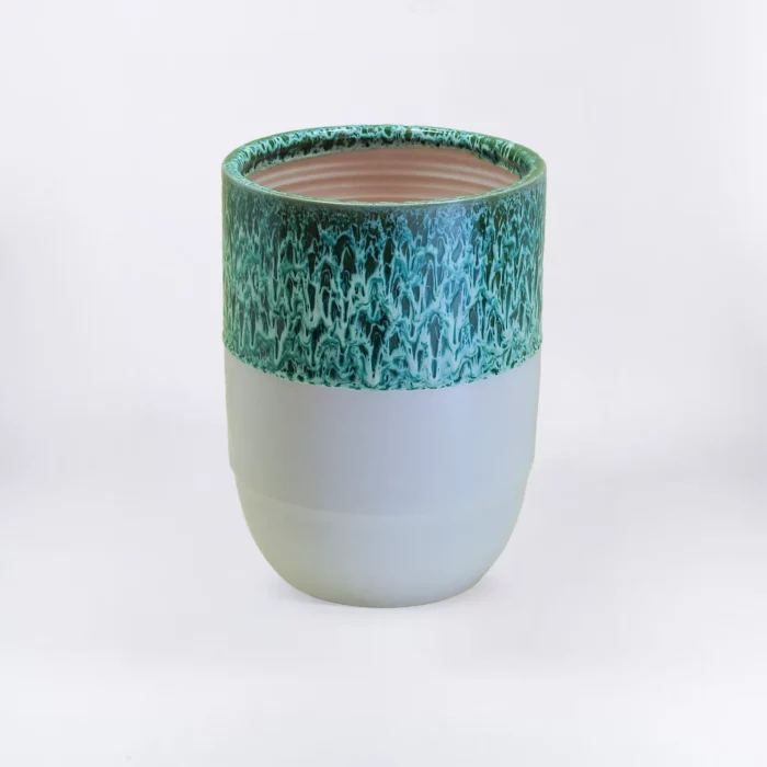 WHITE GREEN SIMPLE CYLINDRICAL POT – Image 1