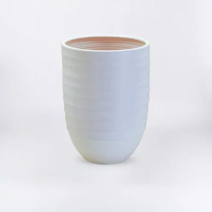 WHITE STRIPED CYLINDRICAL POT