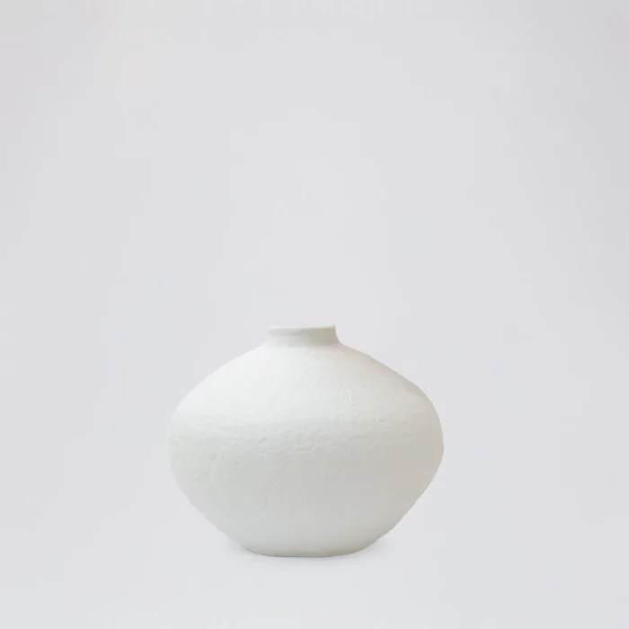 Wide Round Handcrafted Ceramic Vase Subtle Grainy Finish in Warm White – Image 1