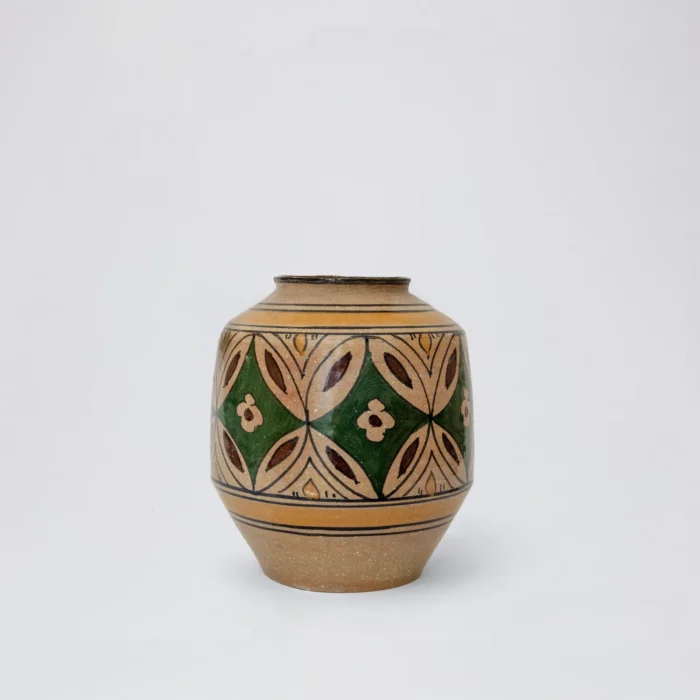 Wide Handcrafted Ceramic Vase  Geometric Floral Pattern in Earth Tones – Image 1